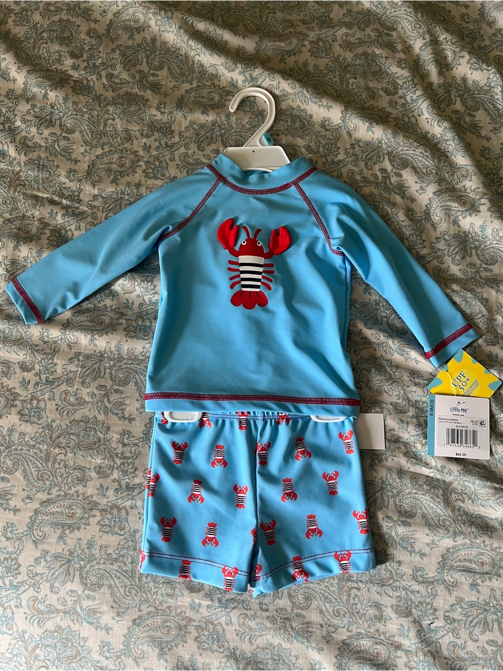 Baby Blue Lobster Swim Top & Shorts